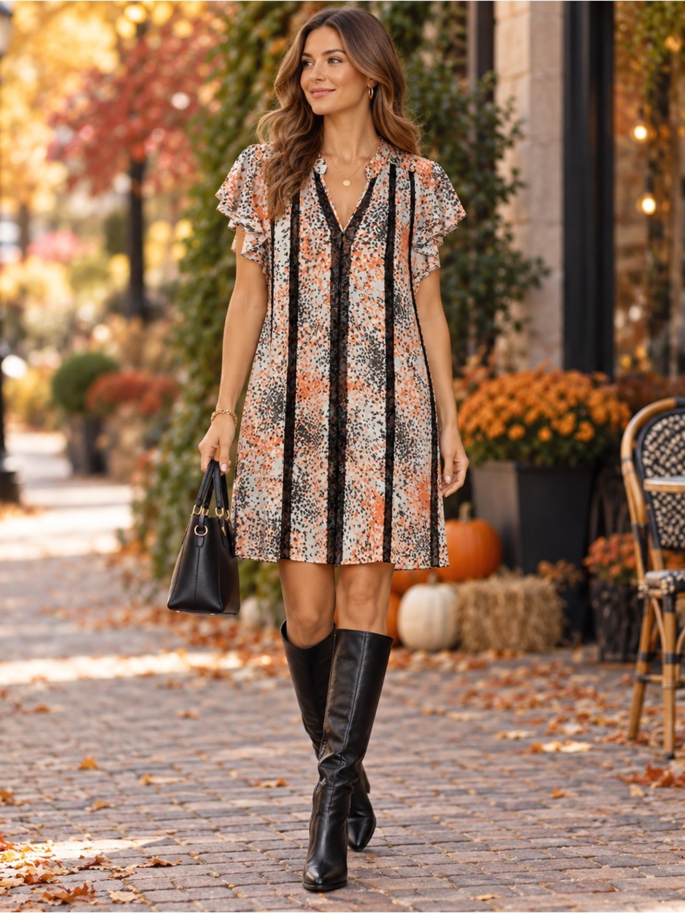 BCBGeneration Ivory Coral Abstract Print Lace Shift Dress Flutter Sleeve Boho